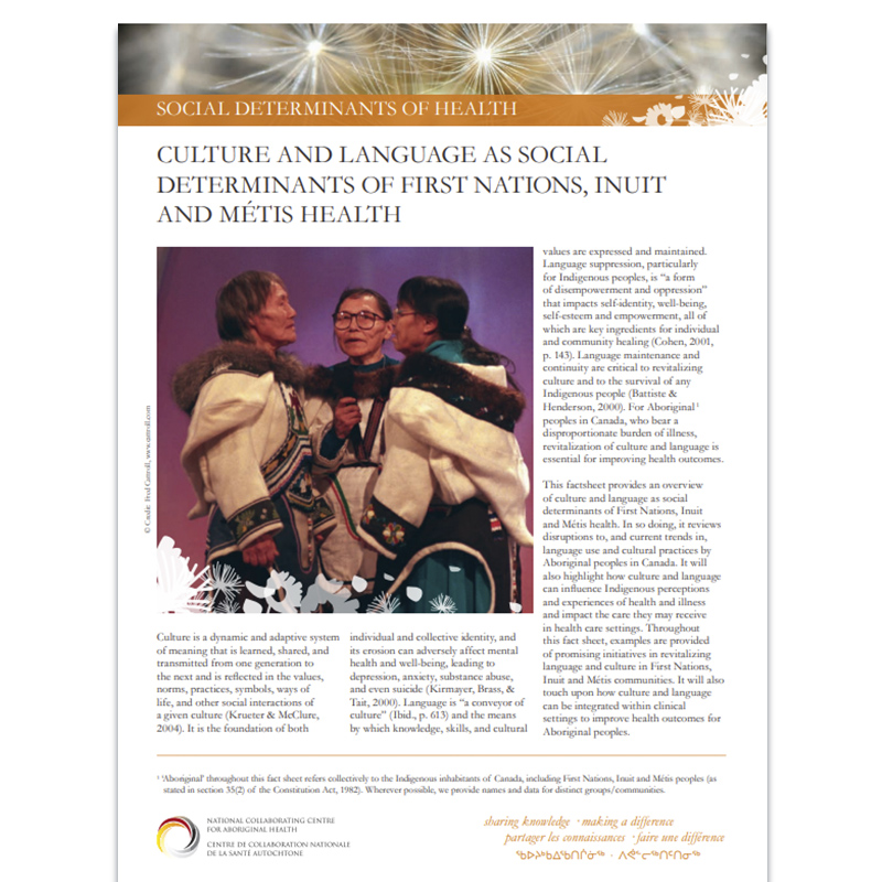 Culture and Language as Social Determinants of First Nations, Inuit and ...